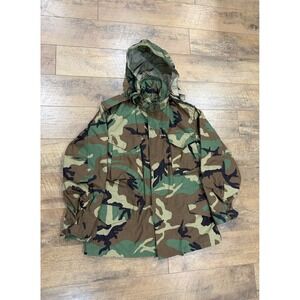 Woodland Camo Cold Weather Field Coat Medium Reg Hooded Military Canvas Jacket